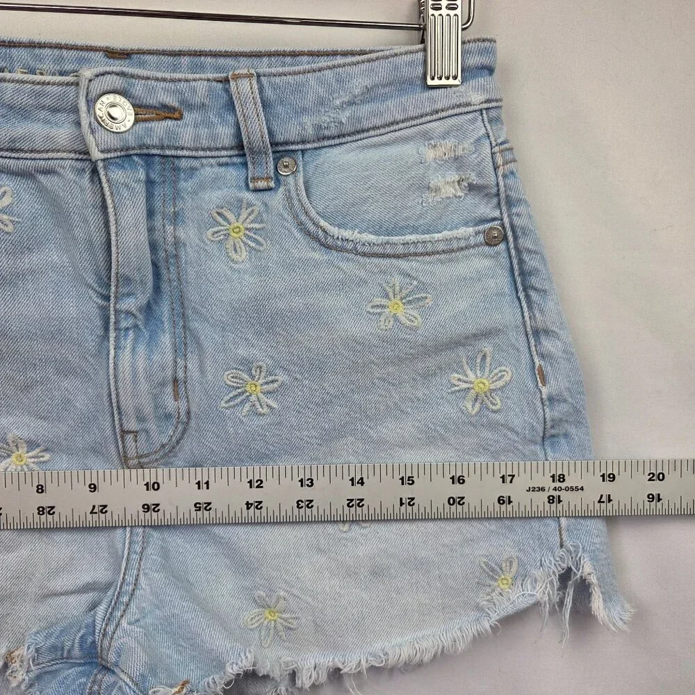 American Eagle Light Wash Daisy Embroidered Denim Shorts Size 4